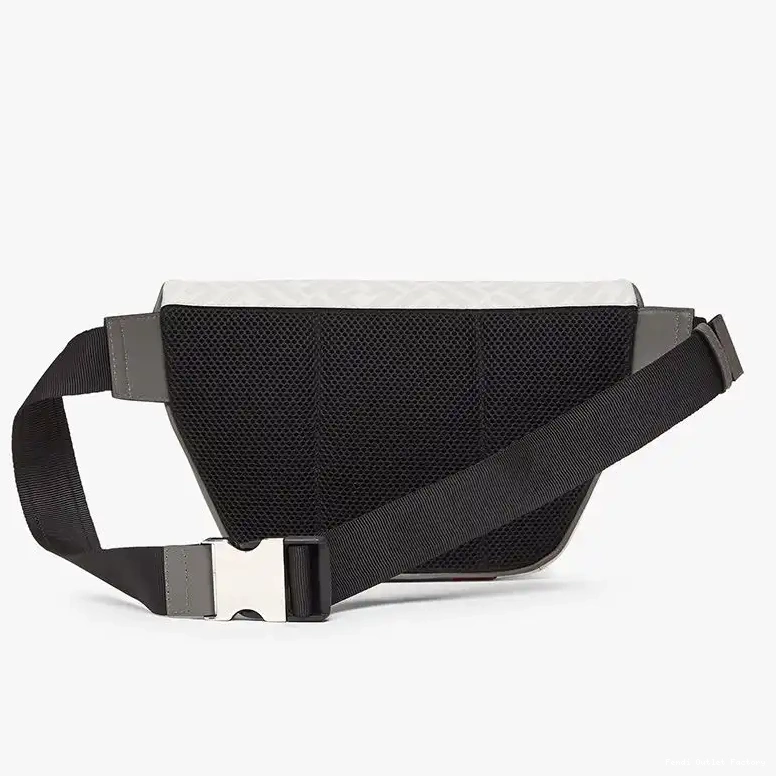 Vintage HOT Fabric FF In Belt Bag White Motif Fendi Red 0609